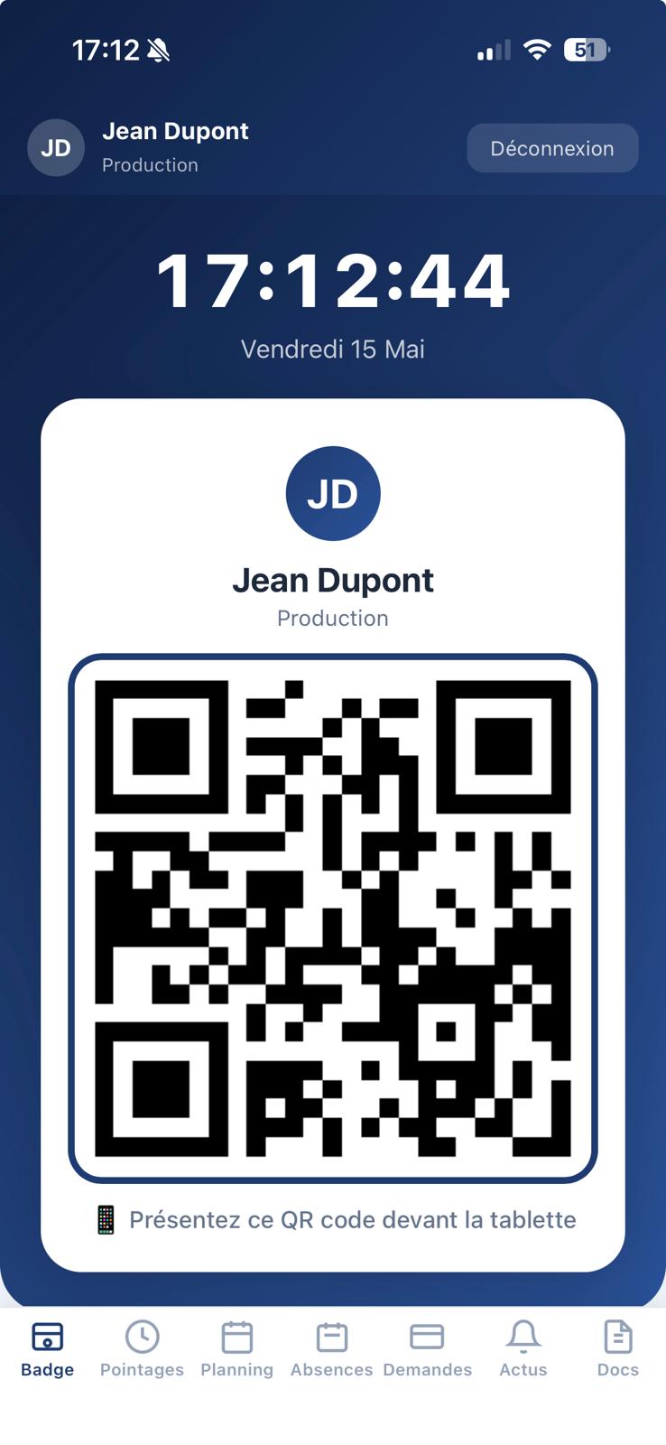 Badge QR sécurisé app mobile ANJE TIME