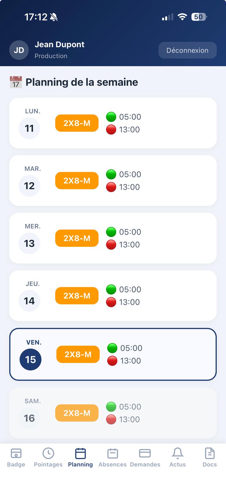 Planning app mobile ANJE TIME